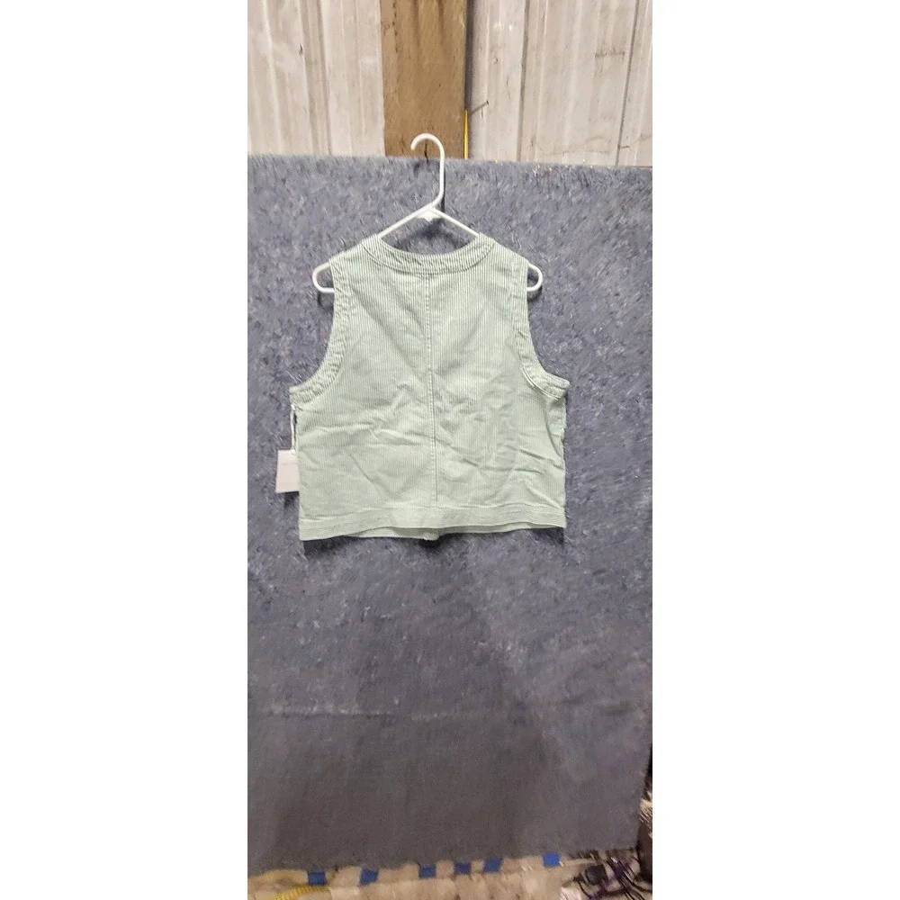 Free Assembly Women's/Unisex button Front Vest/Top Stripe Green/White L NWT